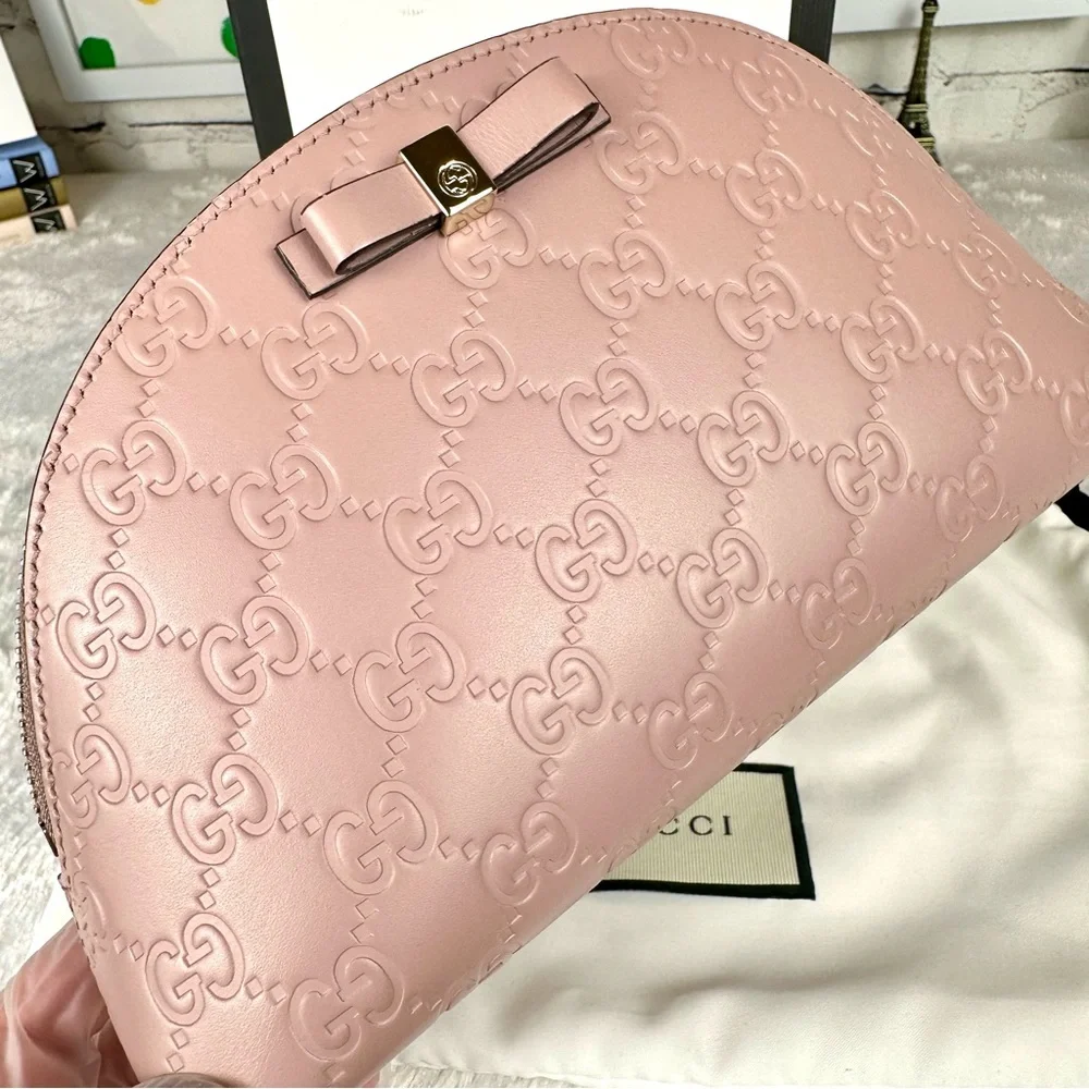 Gucci GG Pink Stamped leather GM, Large size cosmetic pouch or crossbody CUTE! - Picture 8 of 16